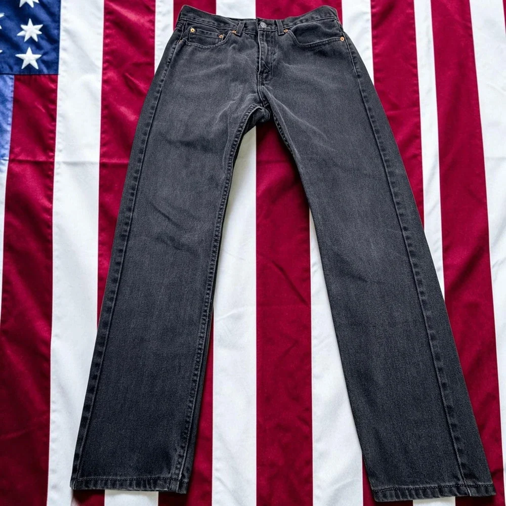 Levis 505 Regular Fit Jeans Mens 31x32 Faded Black Straight Leg Denim Pants